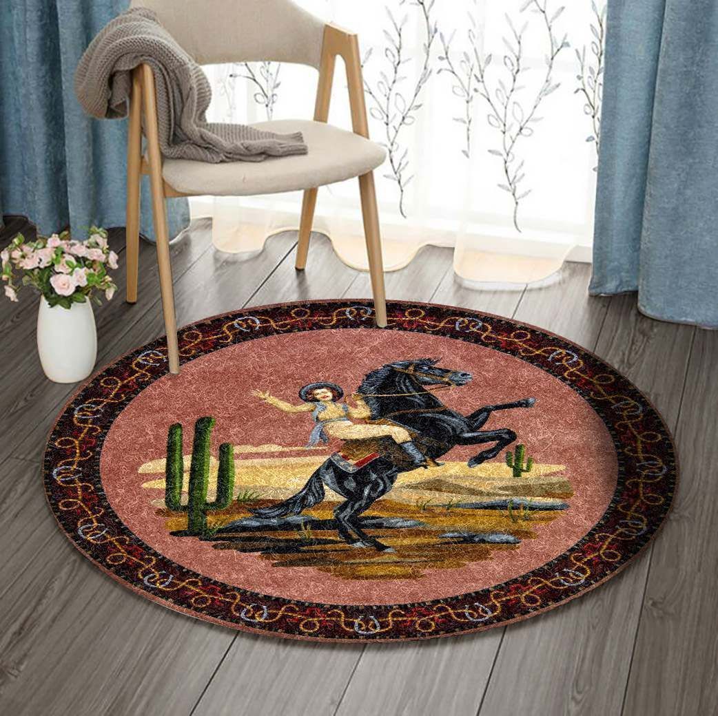 Cowboy And Horse Round Carpet