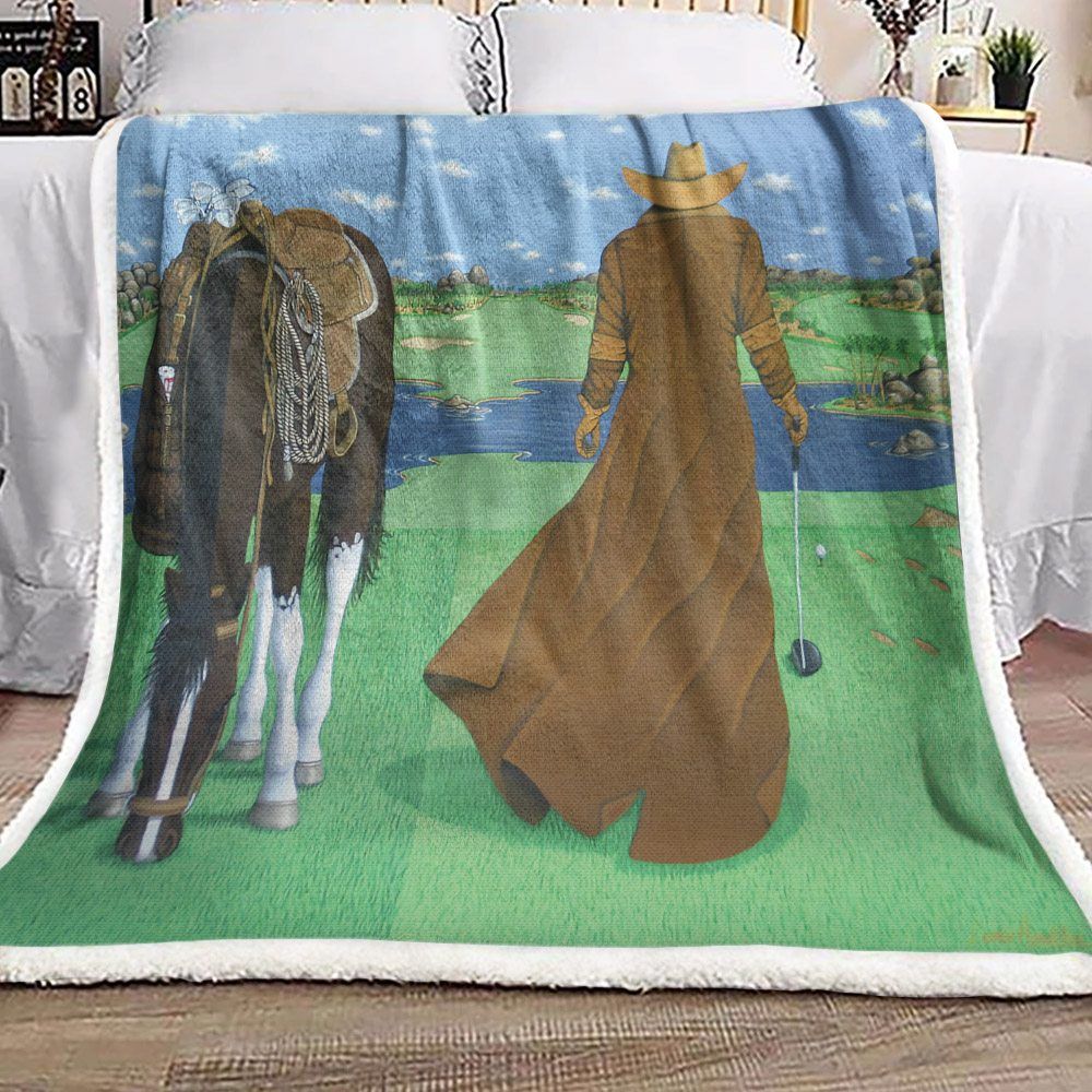 Cowboy And Golf Sherpa Fleece Blanket