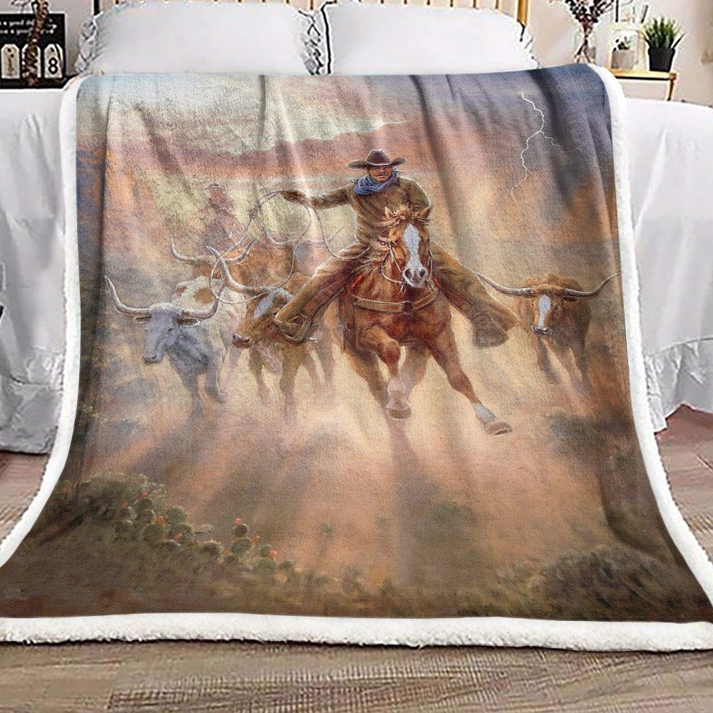 Cowboy Sherpa Fleece Blanket