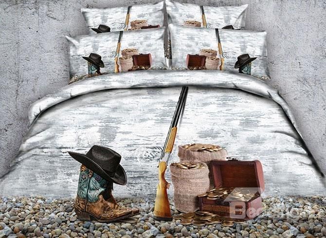 Cowboy Hat And Gun Printed 3d Bedding Set