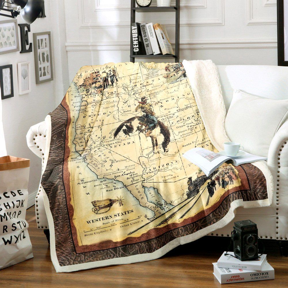 Cowboy Map Sherpa Fleece Blanket