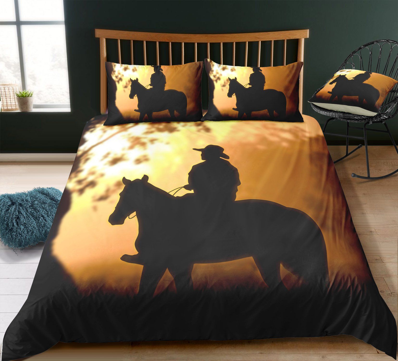 Cowboy Men At Dusk Bedding Set