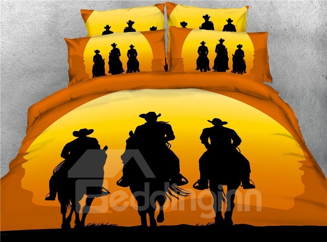 Cowboy Riding Horse Shadow Bedding Set
