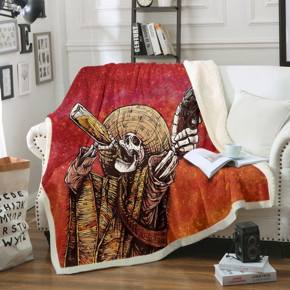 Cowboy Skull Sherpa Fleece Blanket