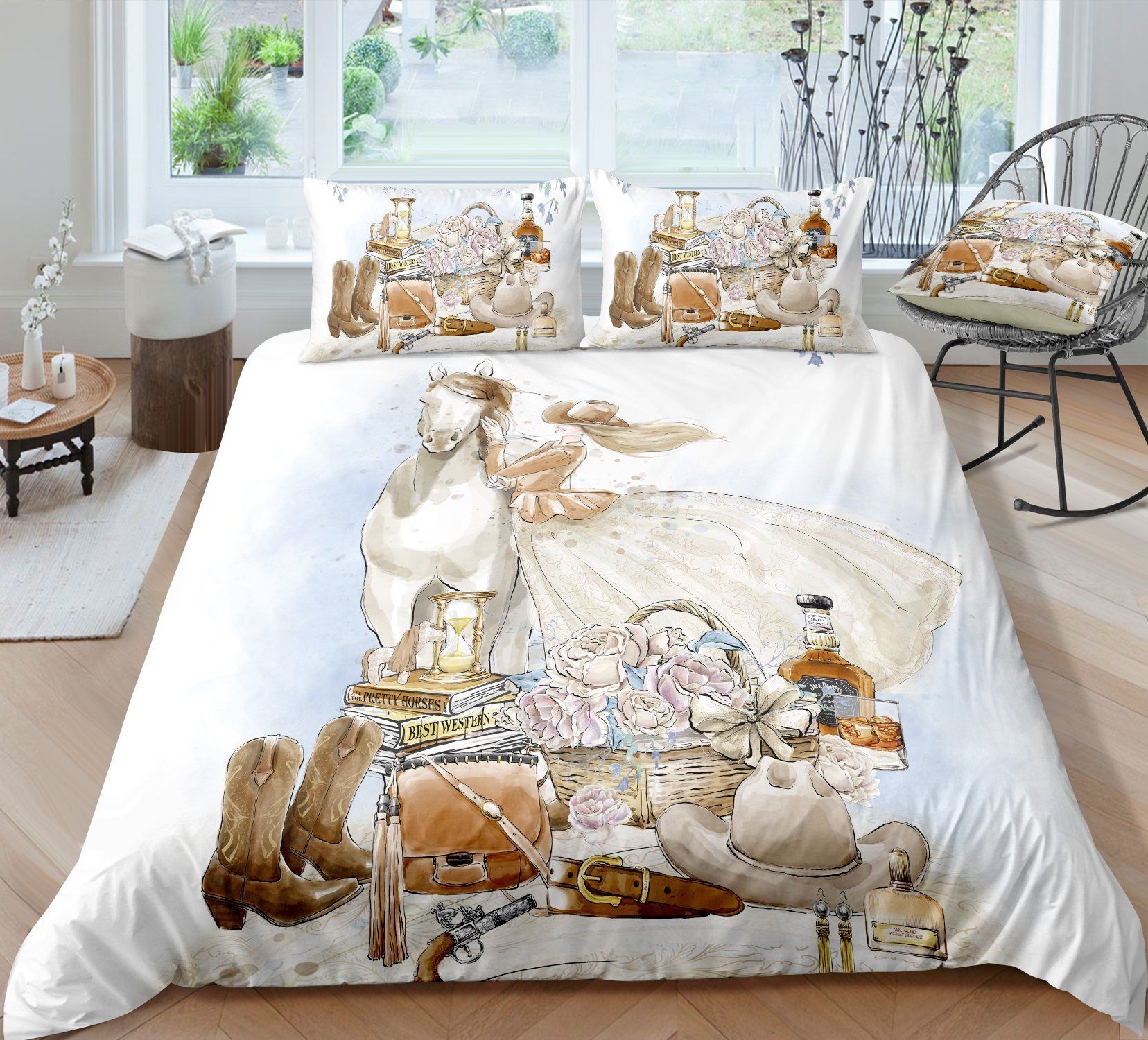 Cowboy Stuffs Light Blue Background Bedding Set