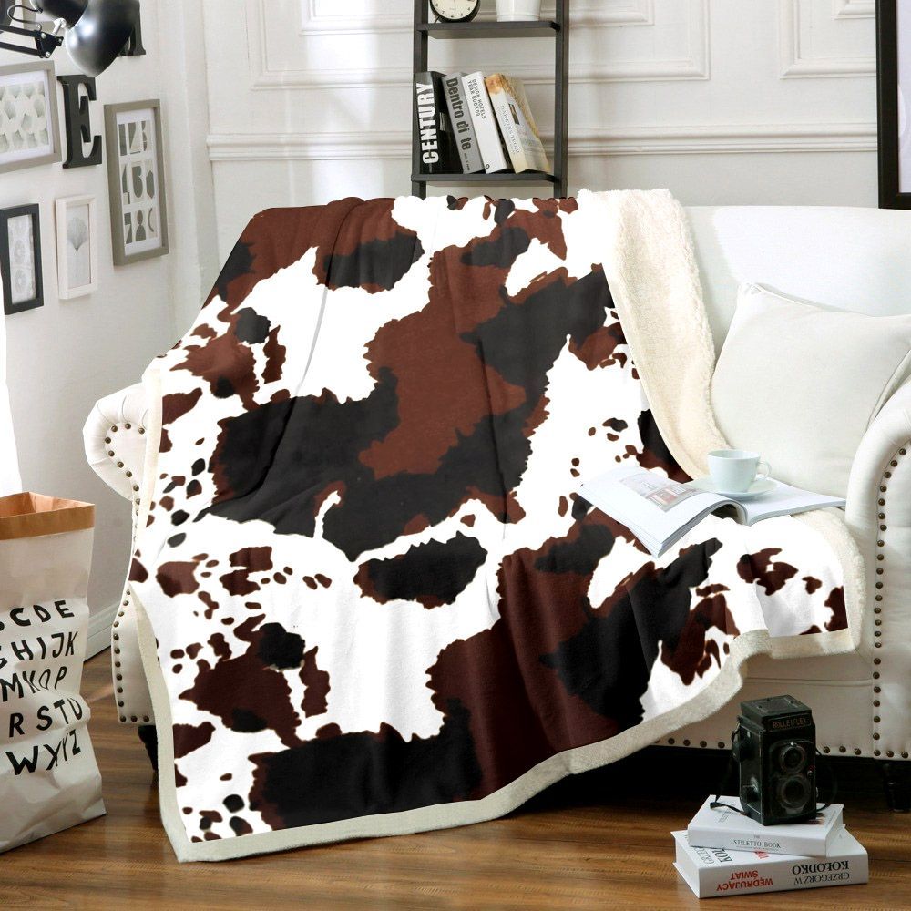Cowhide Sherpa Fleece Blanket