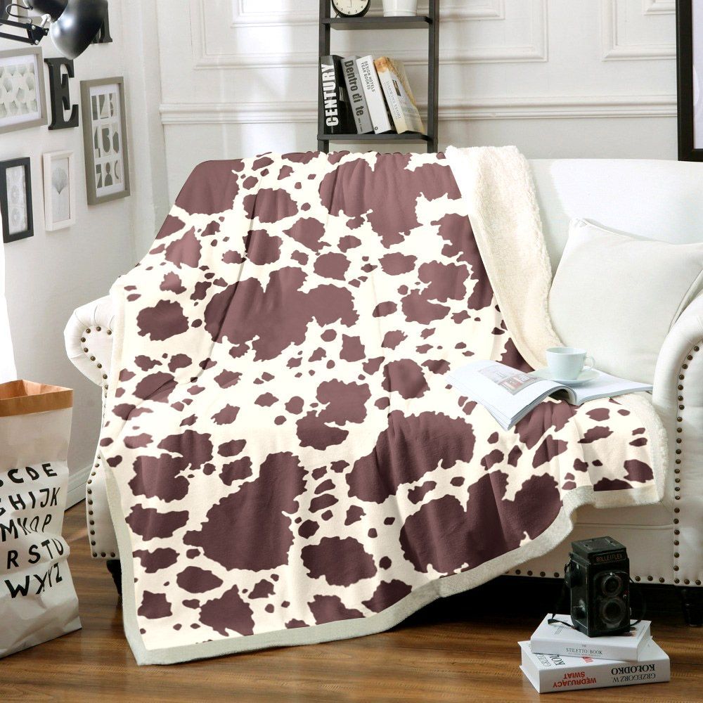 Cowhide Rustic Western Sherpa Fleece Blanket