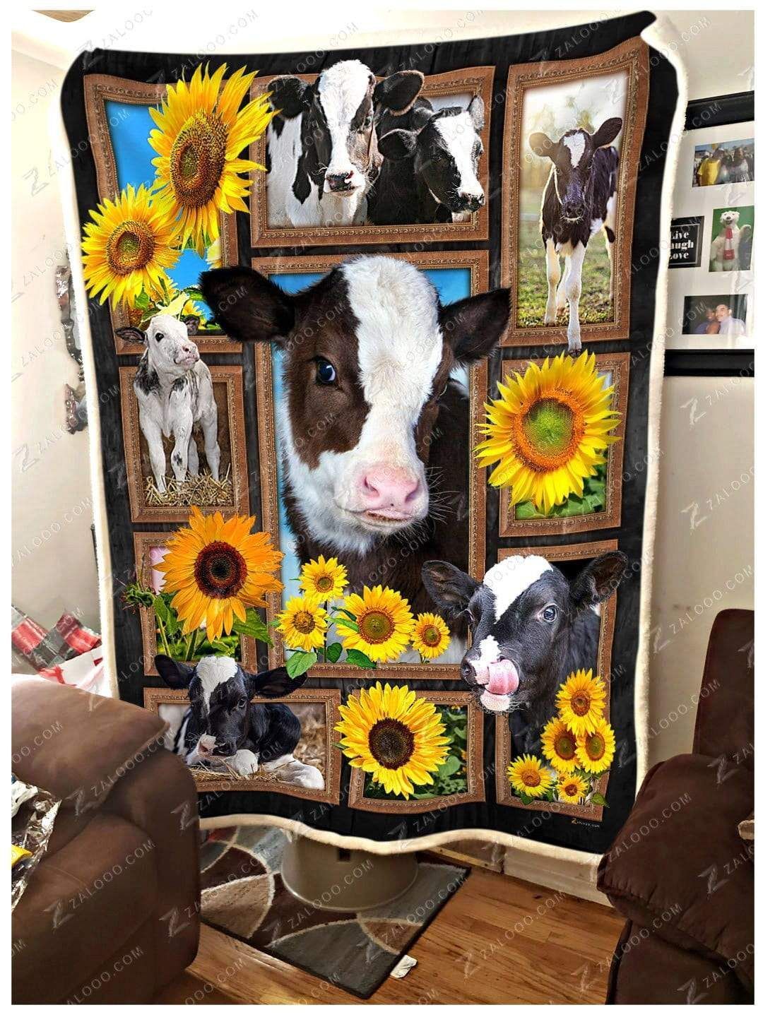 Cows And Sunflowers Sherpa Fleece Blanket