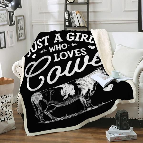 Cows Just A Girl Sherpa Fleece Blanket