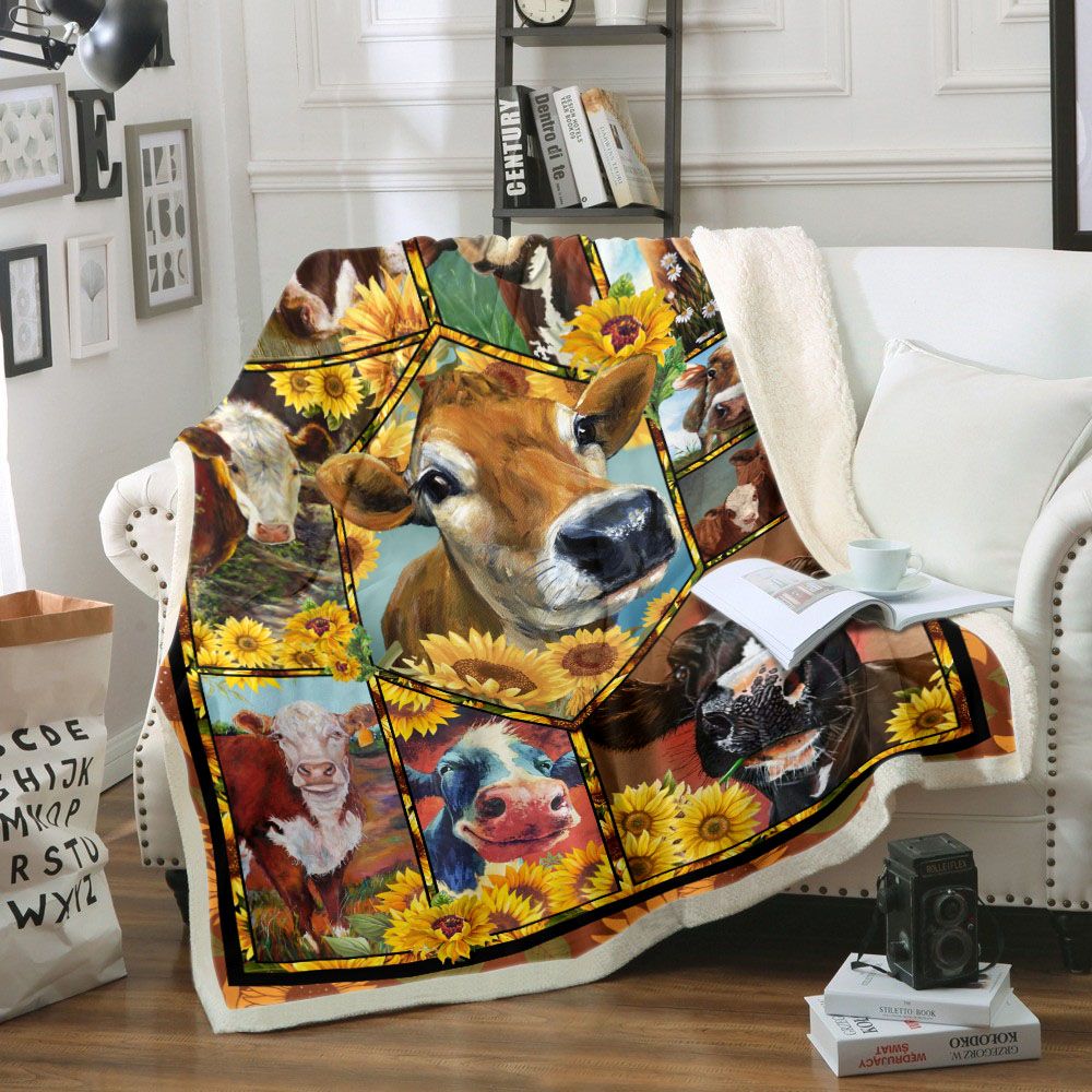 Cows Sunflower Fleece Blanket