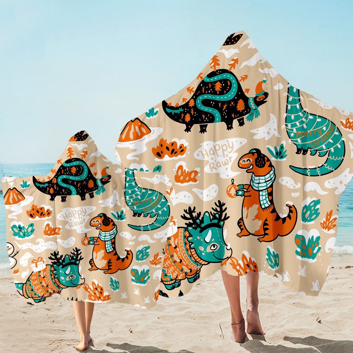 Cozy Dinos Cartoon Pattern Printed Hooded Towel