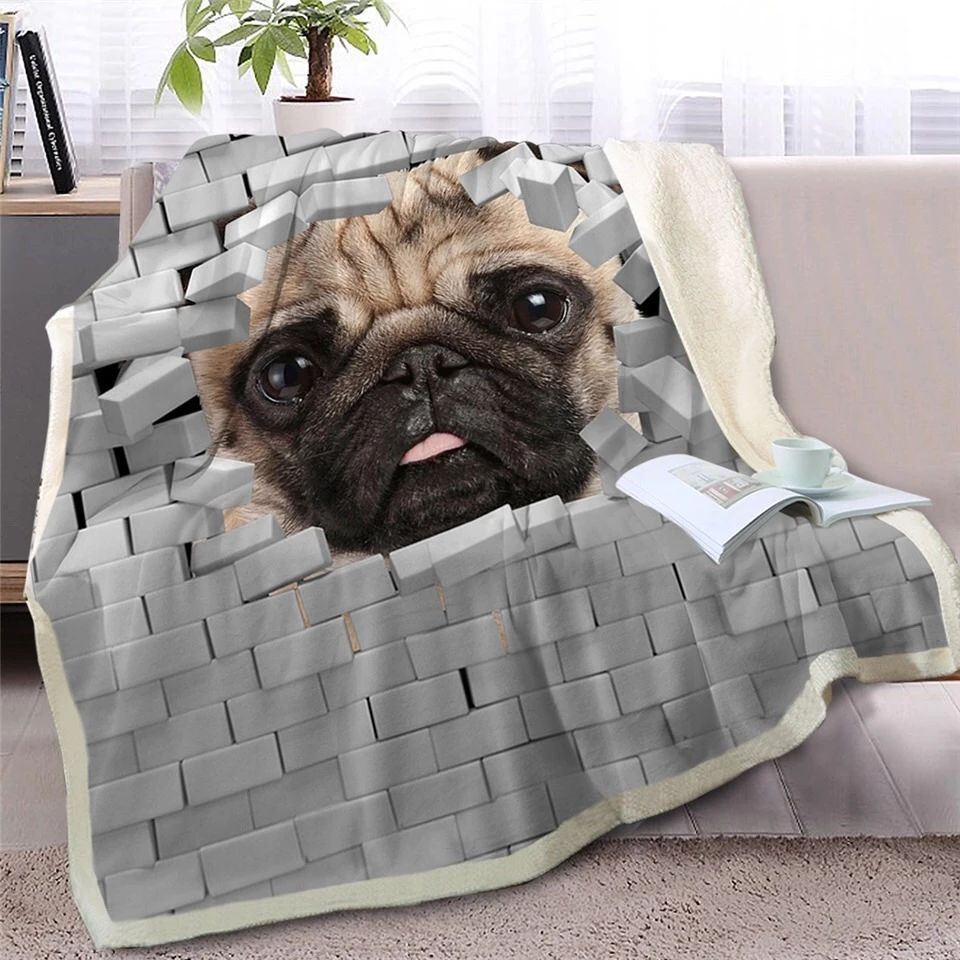 Cracked Bricks Pug Sherpa Fleece Blanket