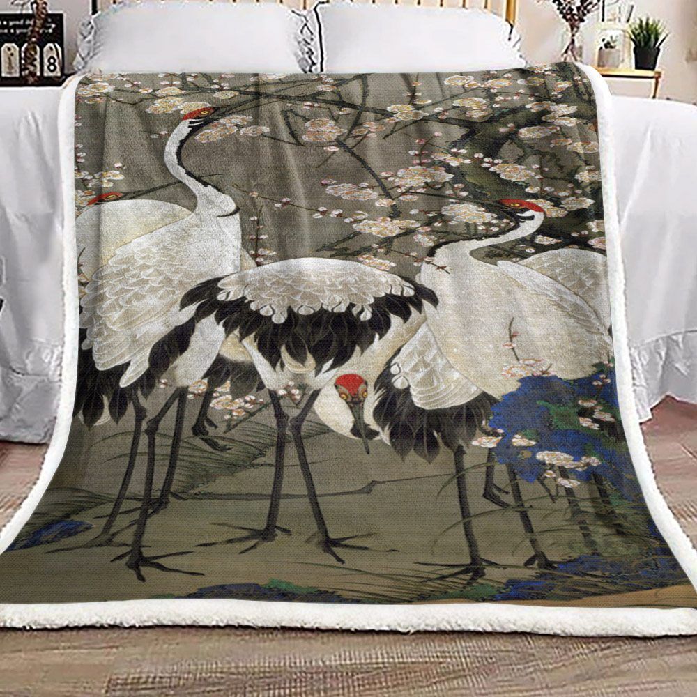 Crane Bird Sherpa Fleece Blanket