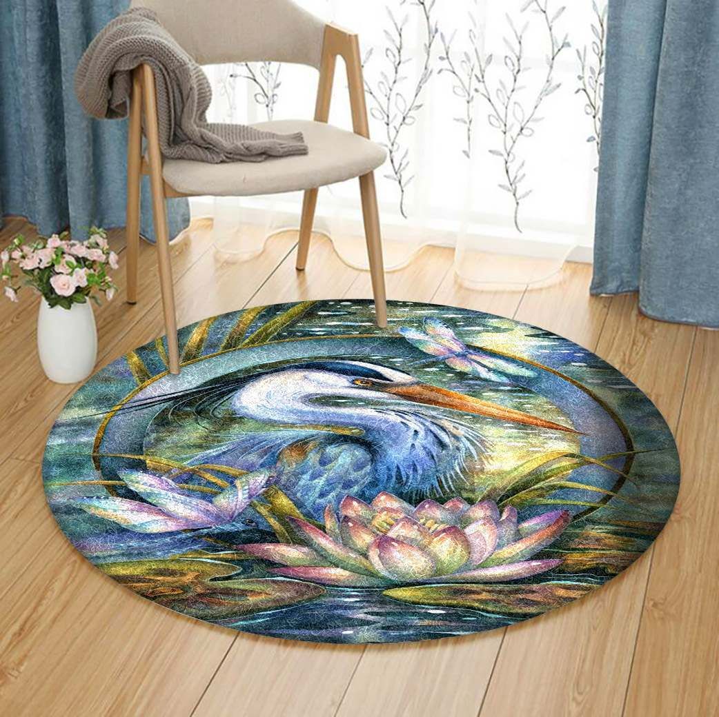 Cranes Dragonfly Lotus Round Carpet