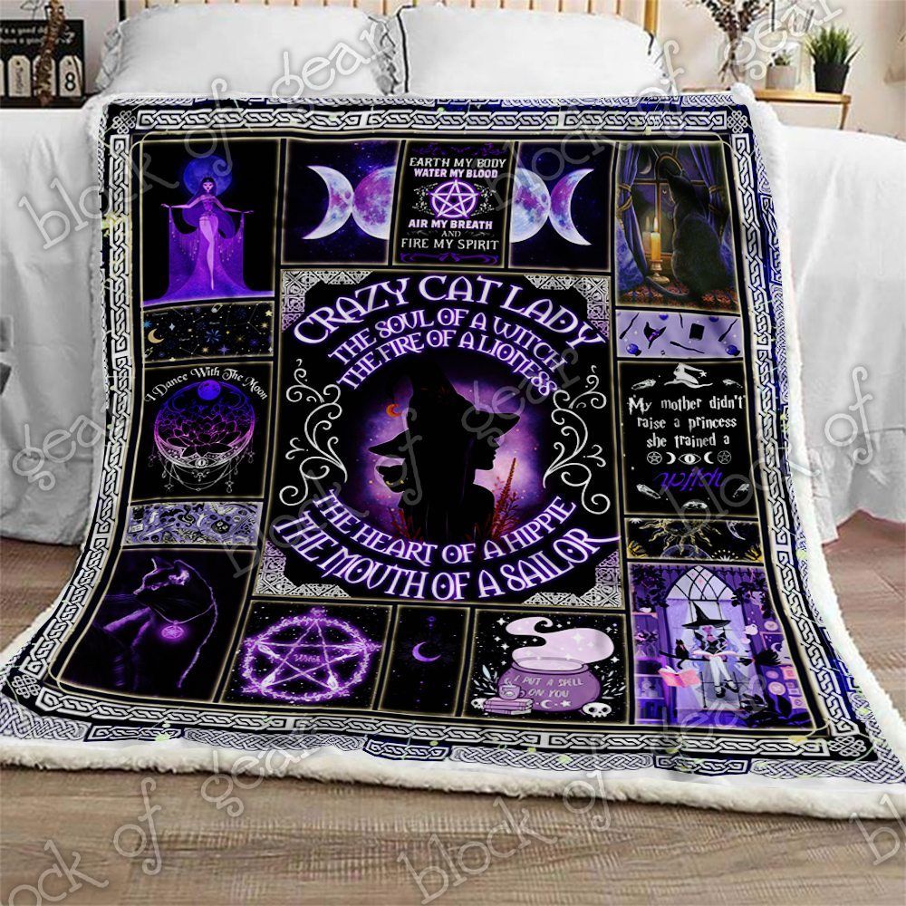 Crazy Cat Witch Lady Sherpa Fleece Blanket