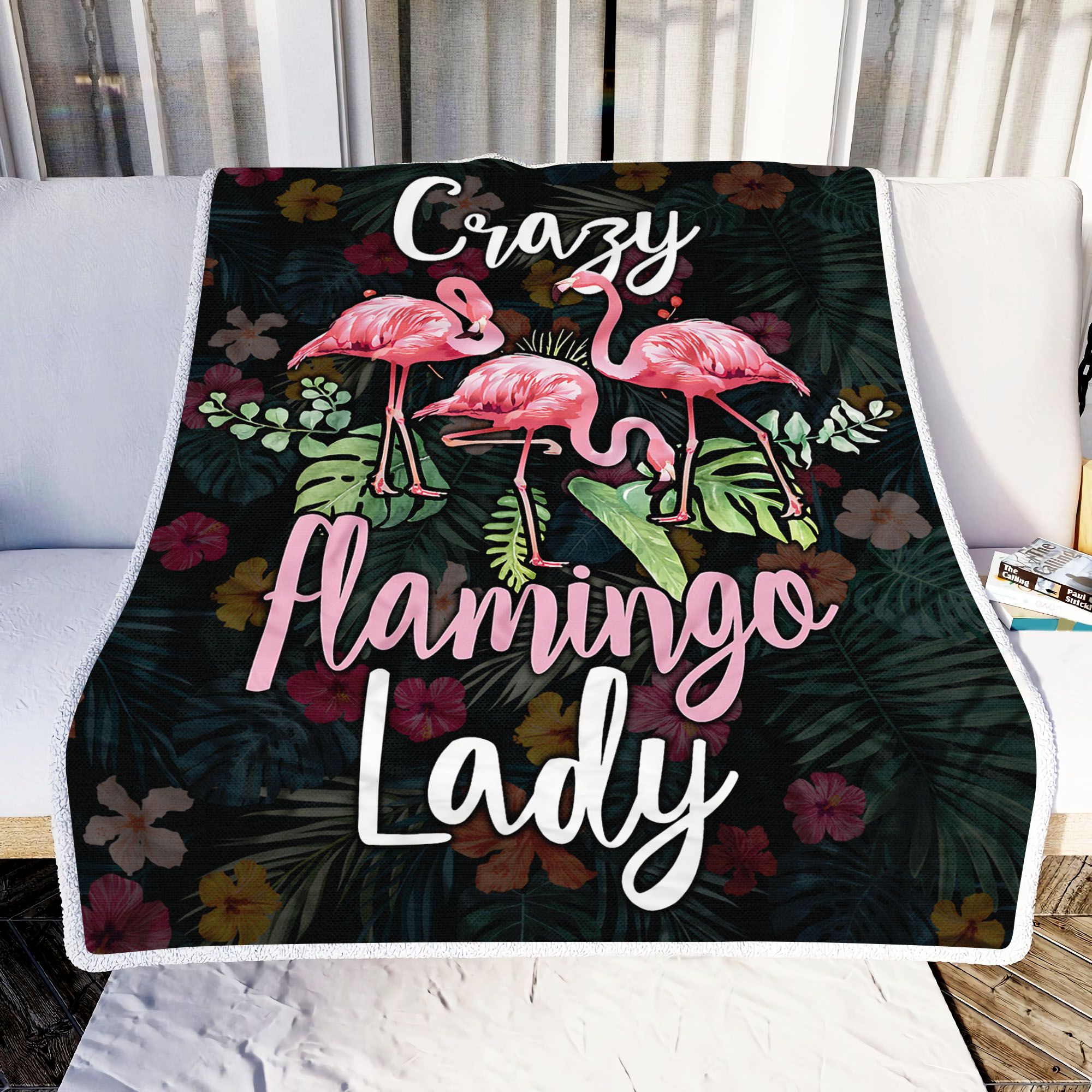 Crazy Flamingo Lady Fleece Blanket