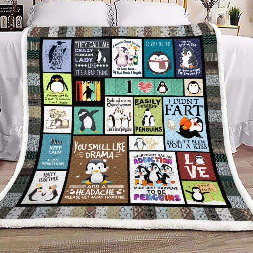 Crazy Penguin Sherpa Fleece Blanket