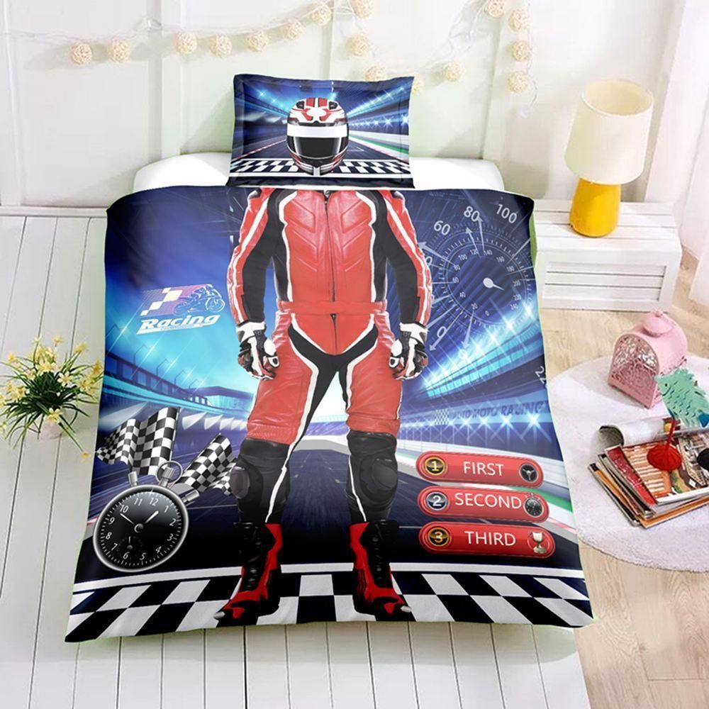 Creative Racer White Black Plaid Printed Bedding Set