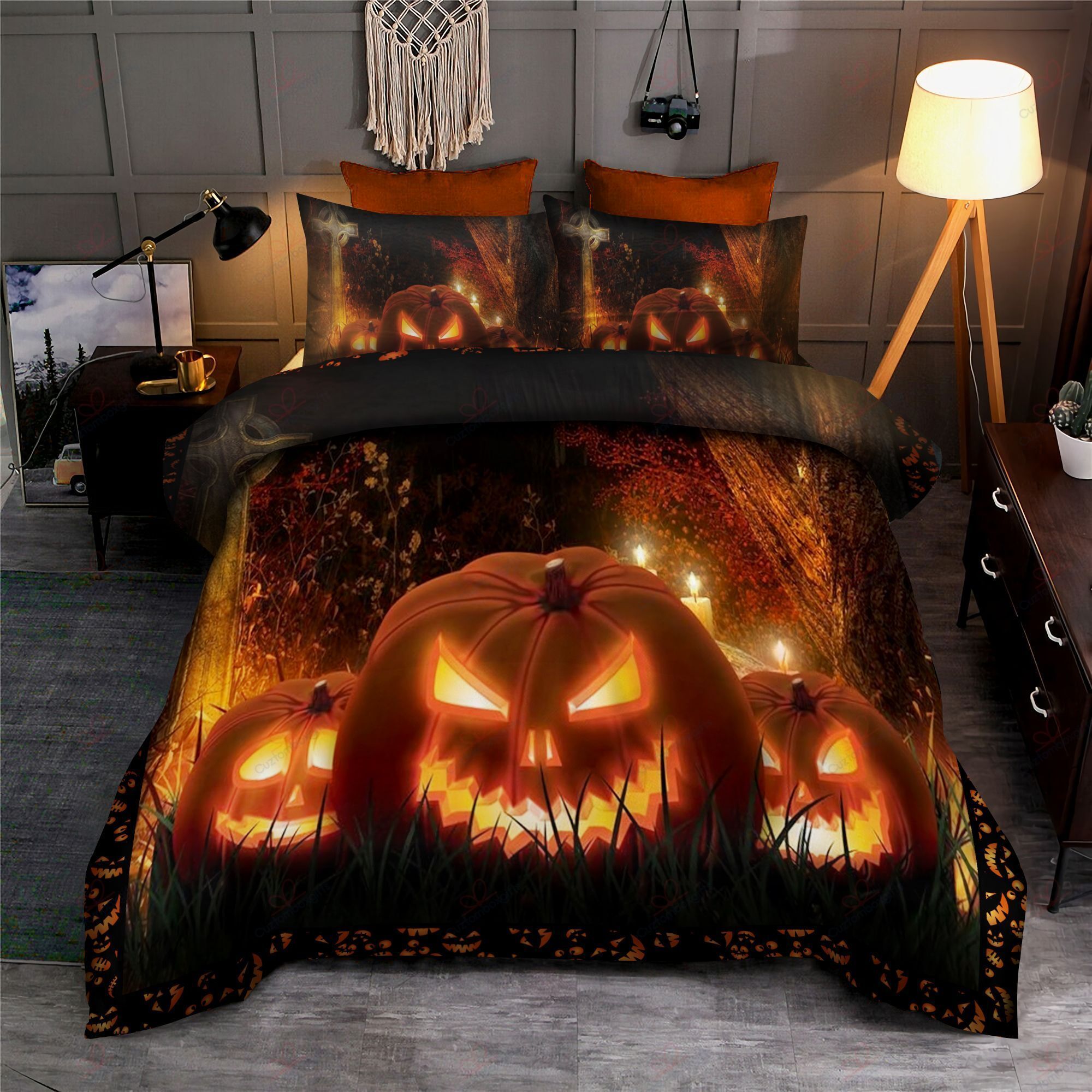 Creepy Pumpkin Halloween At Night Bedding Set