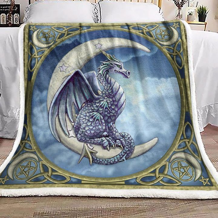 Crescent Moon Dragon Fleece Blanket