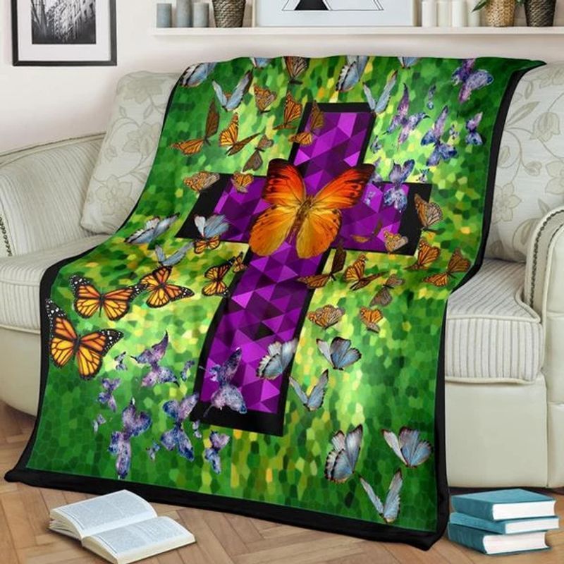 Cross And Butterfly Sherpa Fleece Blanket