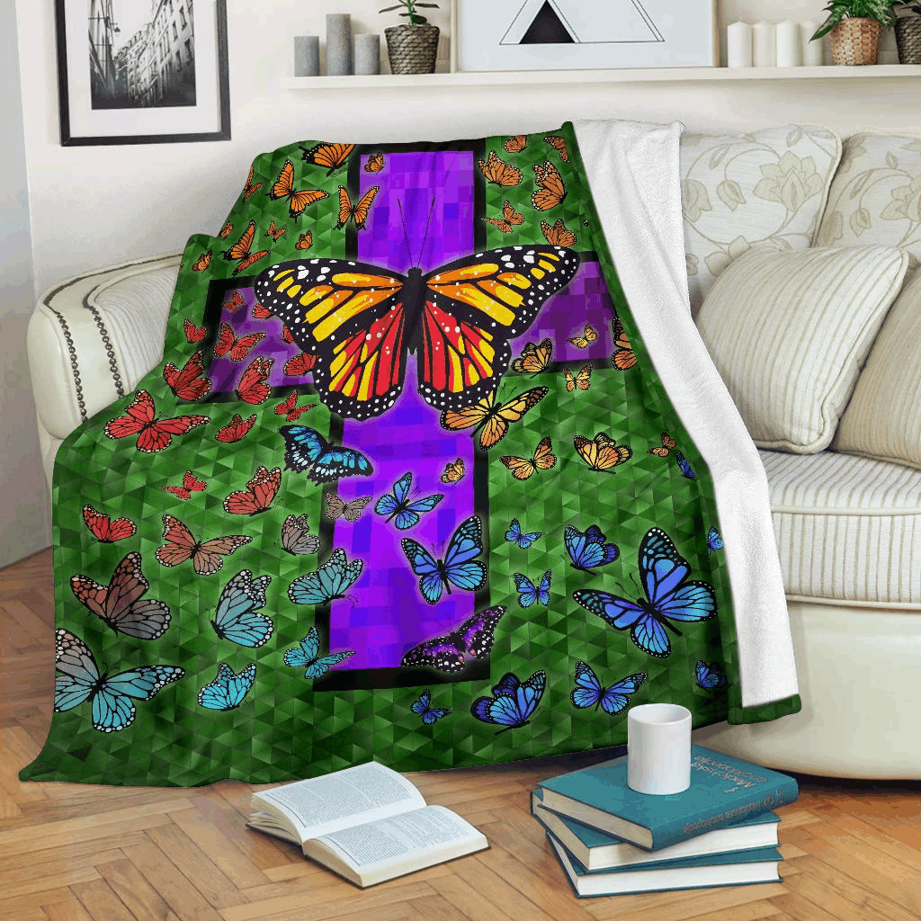 Cross Butterfly In Heaven Sherpa Fleece Blanket