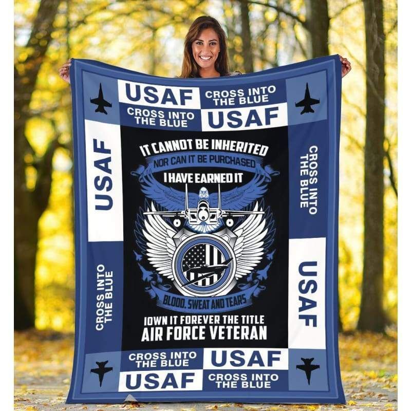 Cross Into The Blue Air Force Veteran Printed Fleece Blanket