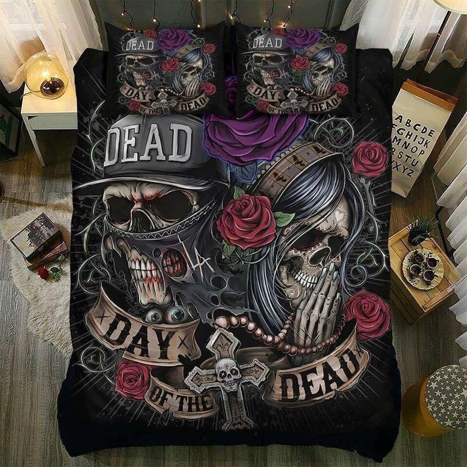 Cross Skull With Rose Day Of The Dead Bedding Set
