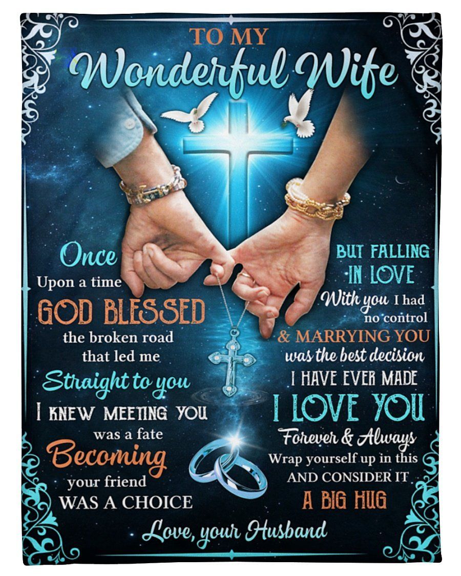 Cross To My Wonderful Wife Love You Forever Fleece Blanket Fleece Blanket