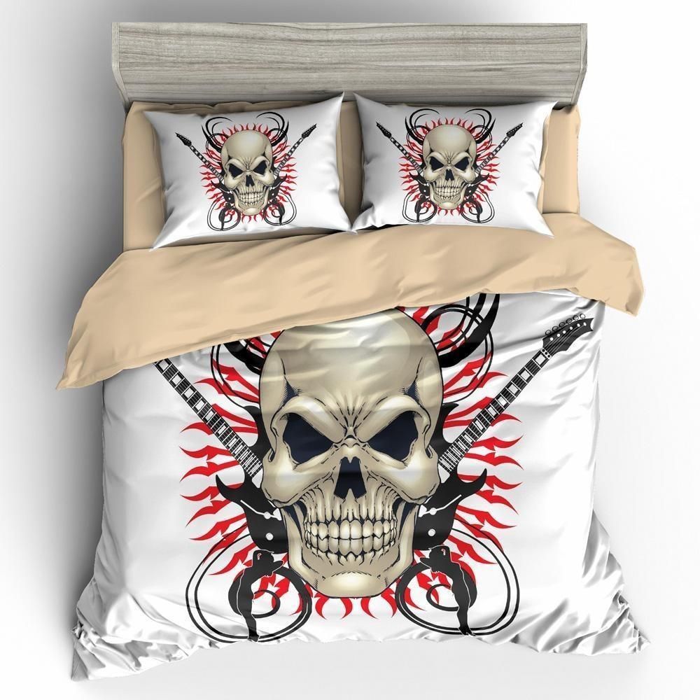 Crossed Guitars 3D Skull Bedding Set