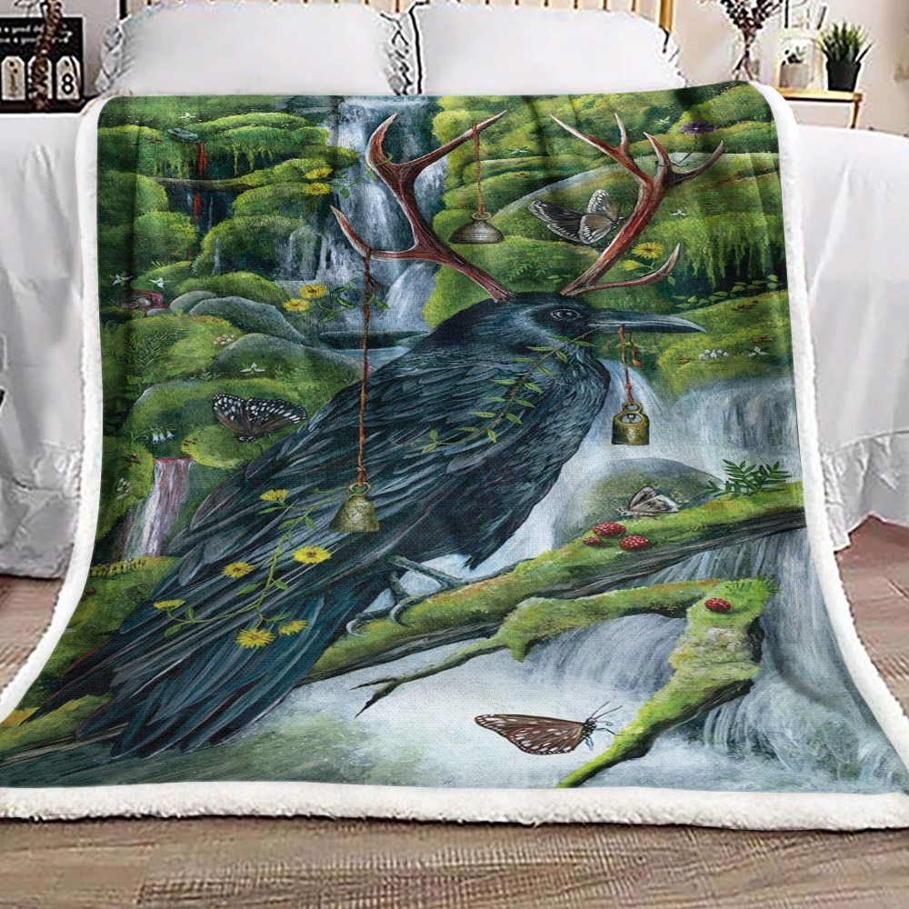 Crow Butterfly Waterfall Sherpa Fleece Blanket