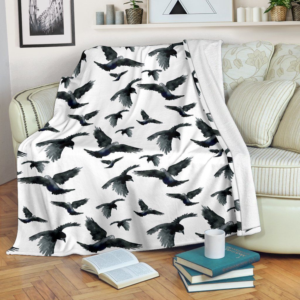 Crow Water Color Pattern Sherpa Fleece Blanket