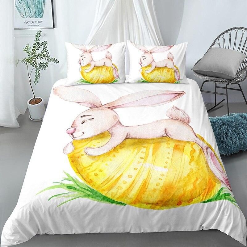 Cuddling Rabbit White Background Bedding Set
