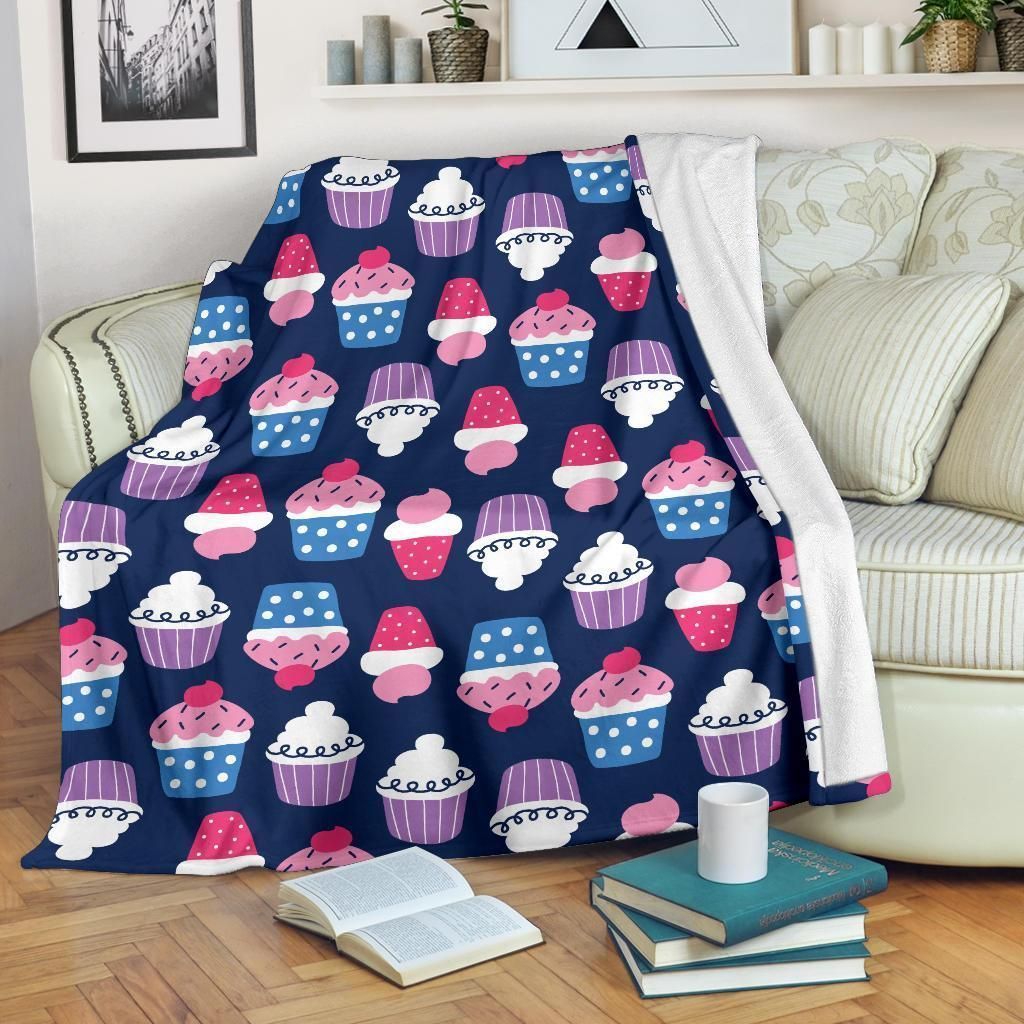 Cupcake Pattern Print Design Blue Navy Fleece Blanket