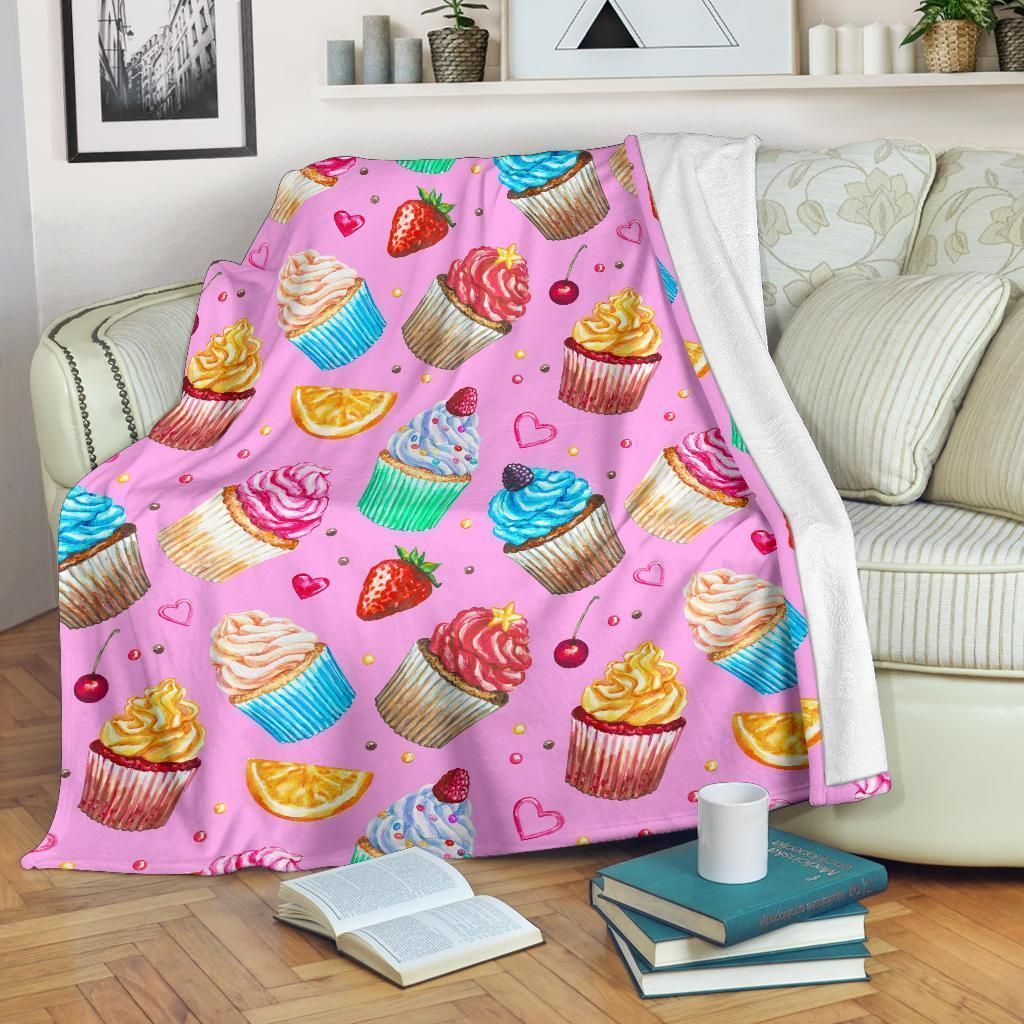 Cupcake Pattern Print Design Pink Fleece Blanket