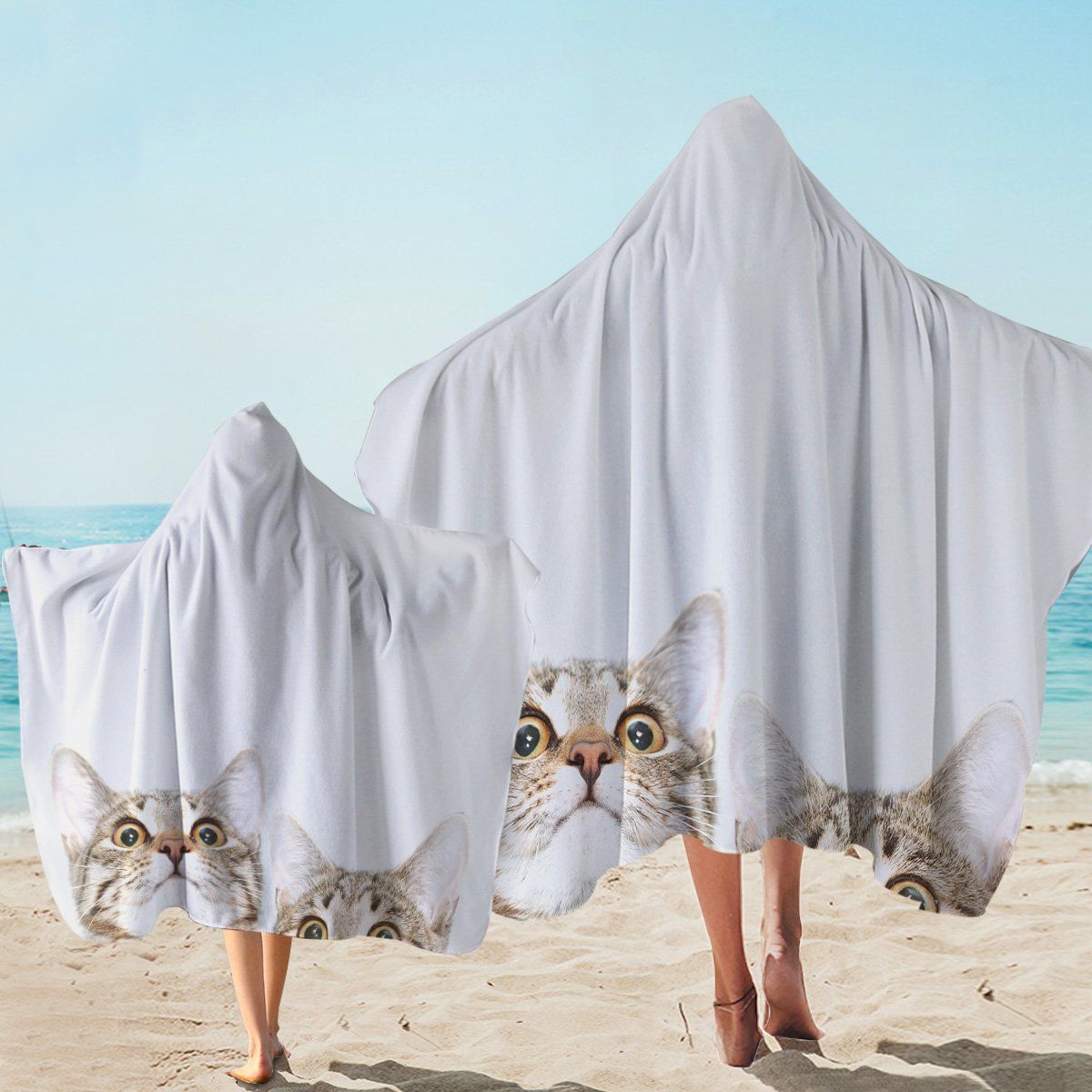 Curious Cats White Printed Hooded Towel