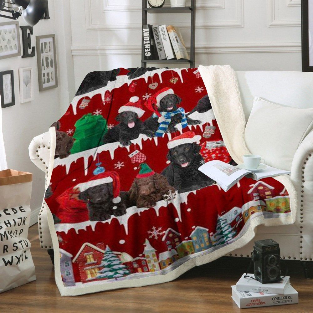 Curly Coated Retriever Snow Christmas Sherpa Fleece Blanket