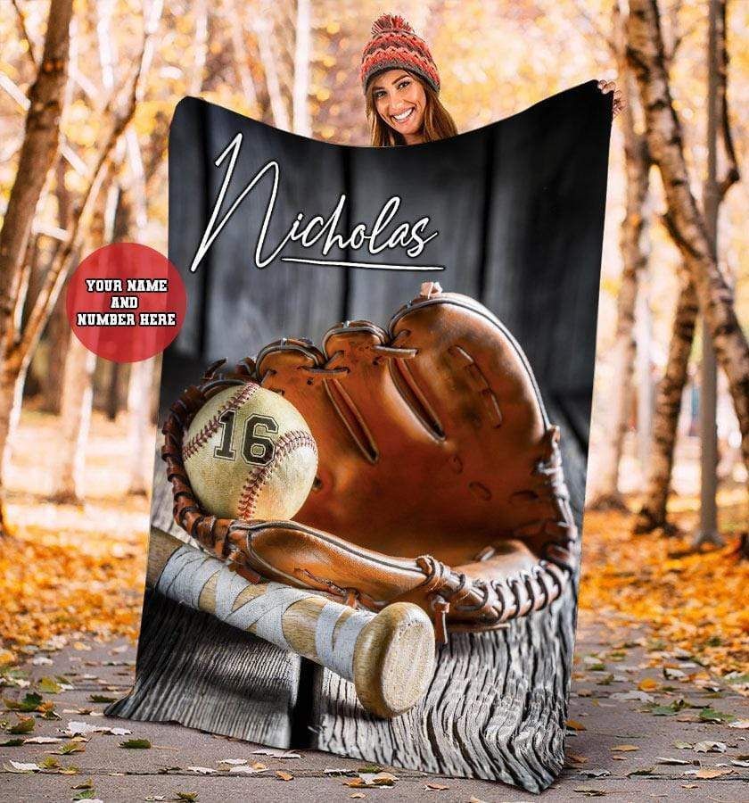 Custom Baseball Blankets – Old Ball And Glove With Bat