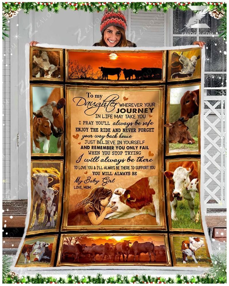 Custom Fleece Blanket – Cow – For Daughter From Mom – Journey