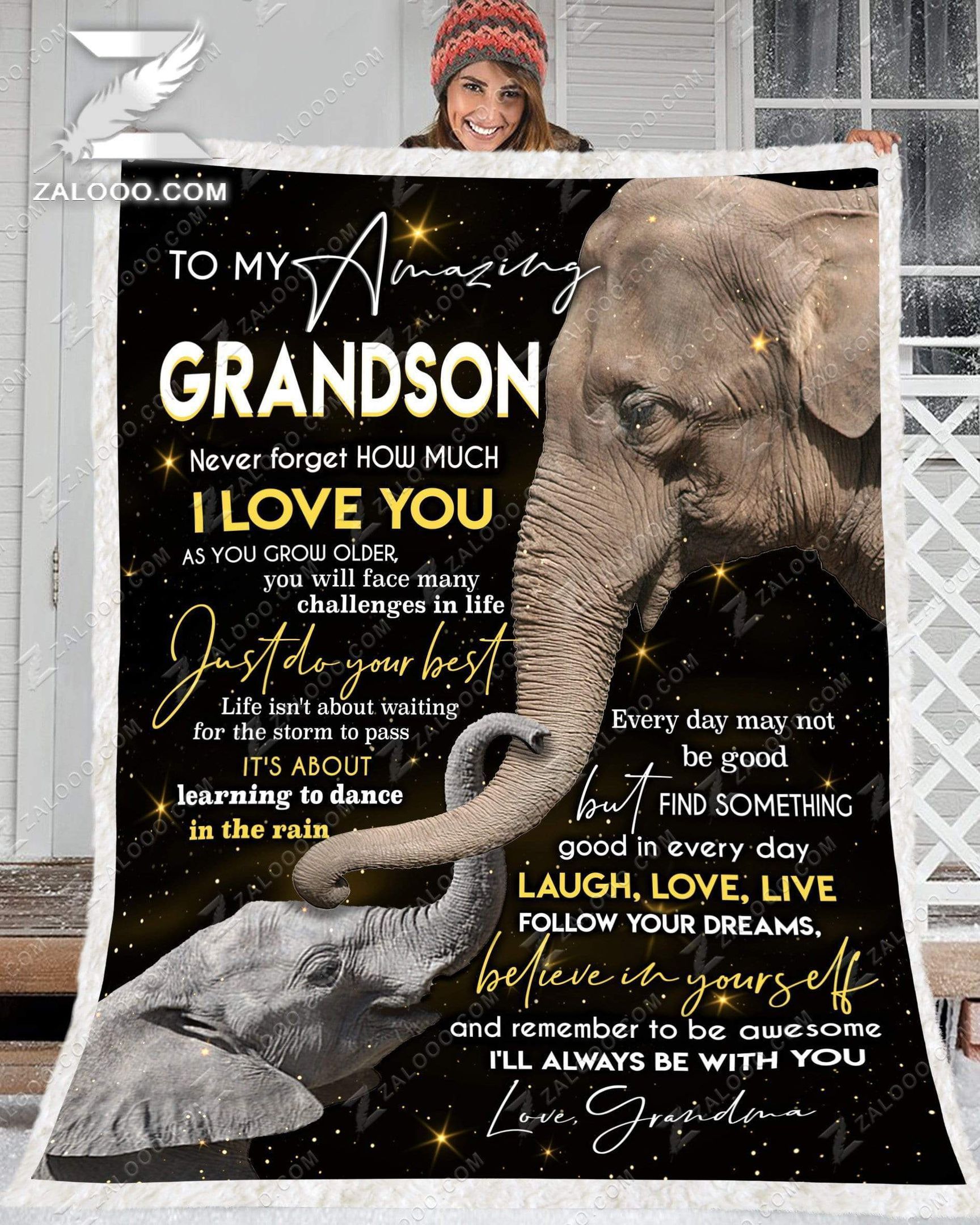 Custom Fleece Blanket – Elephant – To My Grandson (grandma) – Just Do Your Best