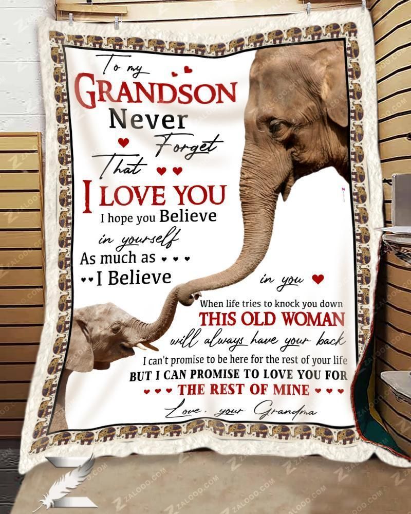 Custom Fleece Blanket – Elephant – To My Grandson (grandma) – When Life Tries To Knock You Down