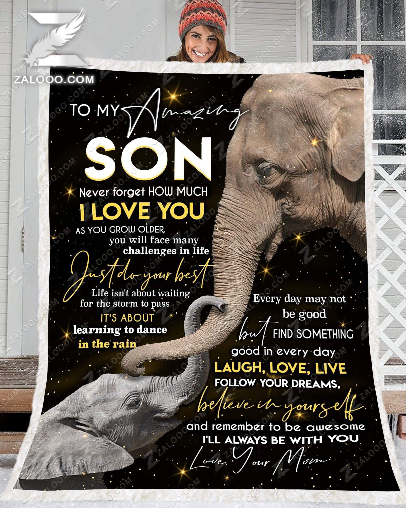 Custom Fleece Blanket – Elephant – To My Son (mom) – Just Do Your Best