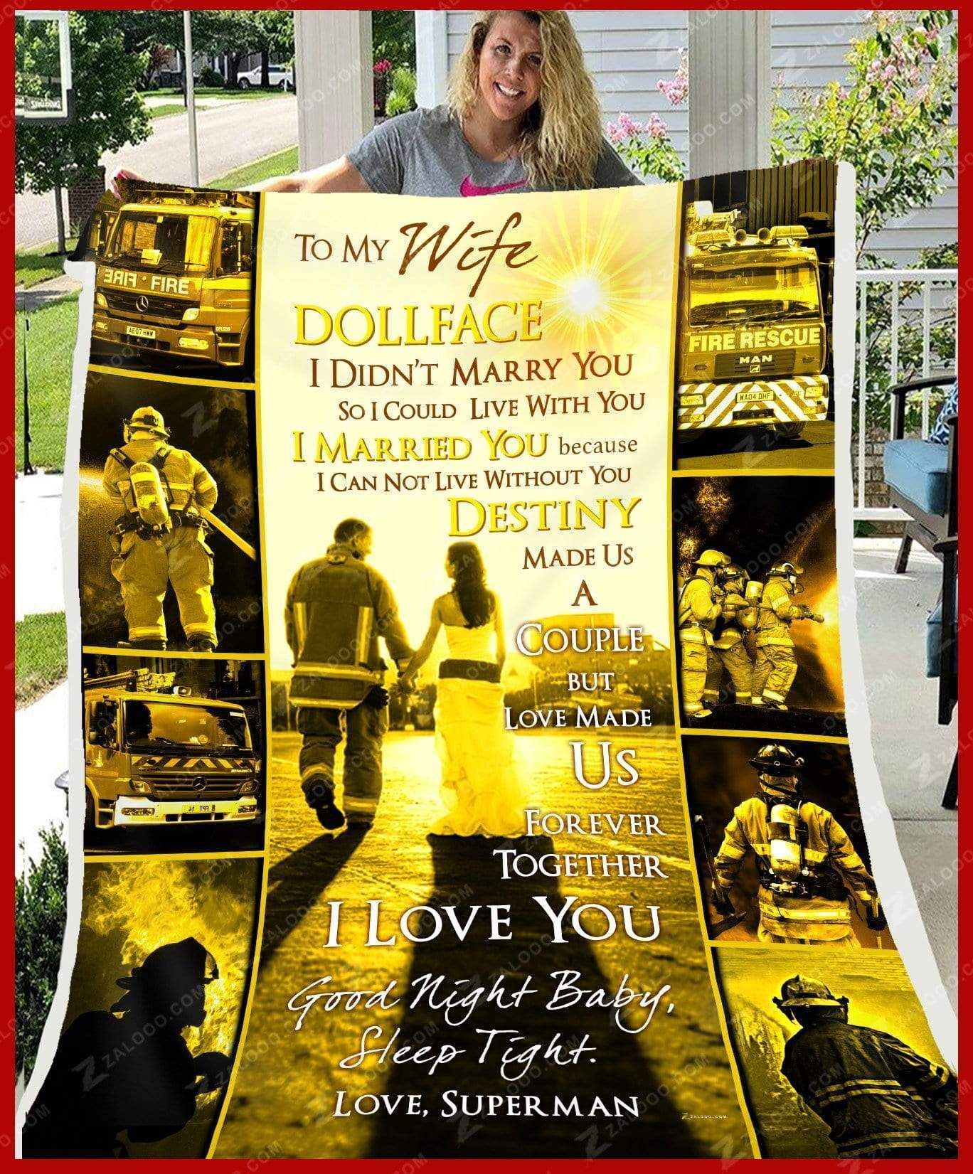 Custom Fleece Blanket – Firefighter (superman) – To My Wife – Destiny