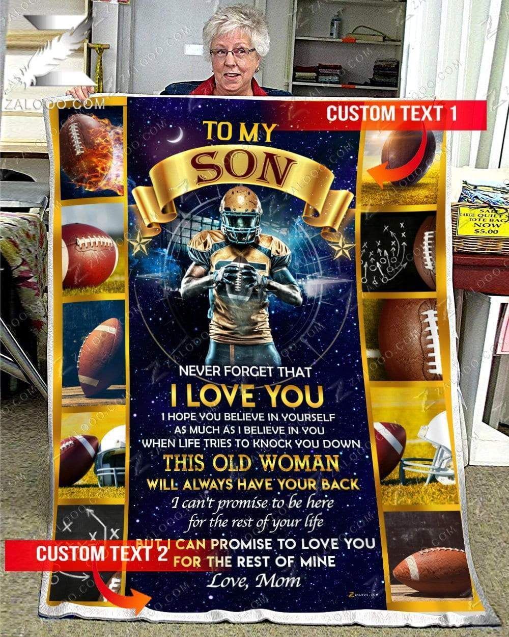 Custom Fleece Blanket – Football – For Son From Mom – I Will Always Have Your Back