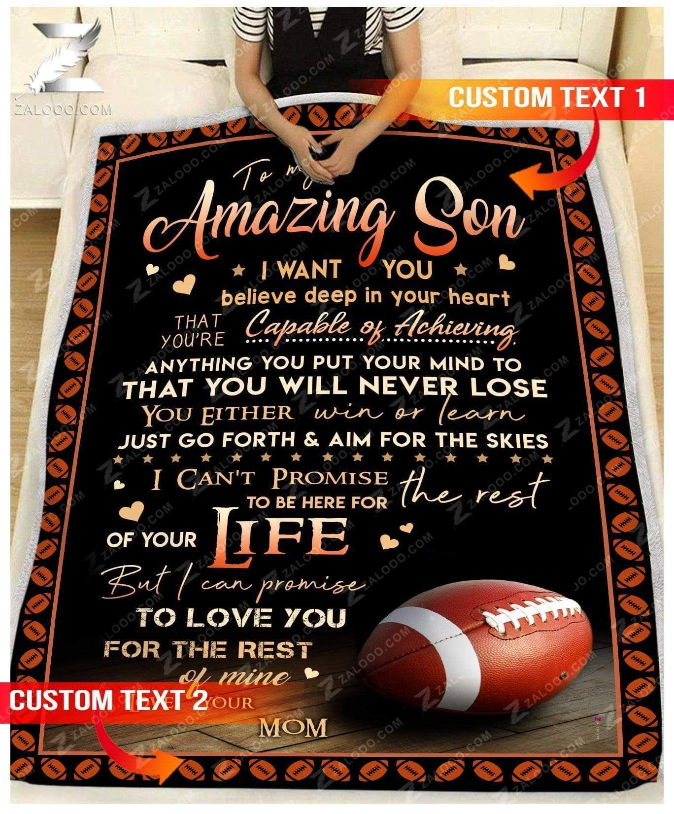 Custom Fleece Blanket – Football – For Son From Mom – You Will Never Lose