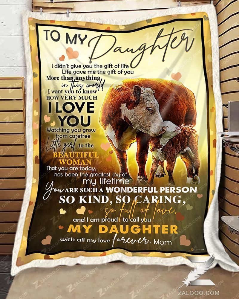 Custom Fleece Blanket – For Daughter From Mom – Cow – Life Gave Me The Gift Of You