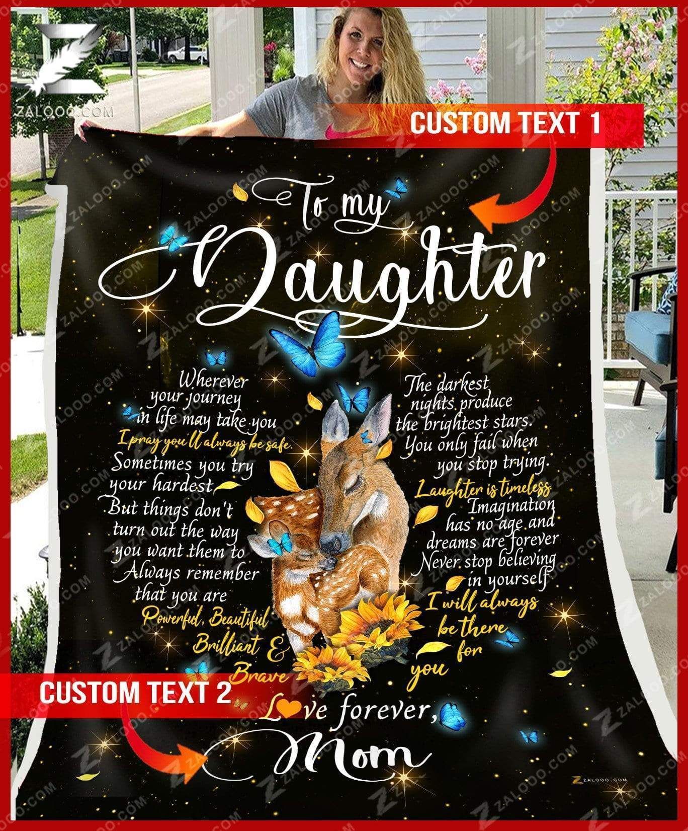 Custom Fleece Blanket – For Daughter From Mom – Deer – I Will Always Be There For You – Heart