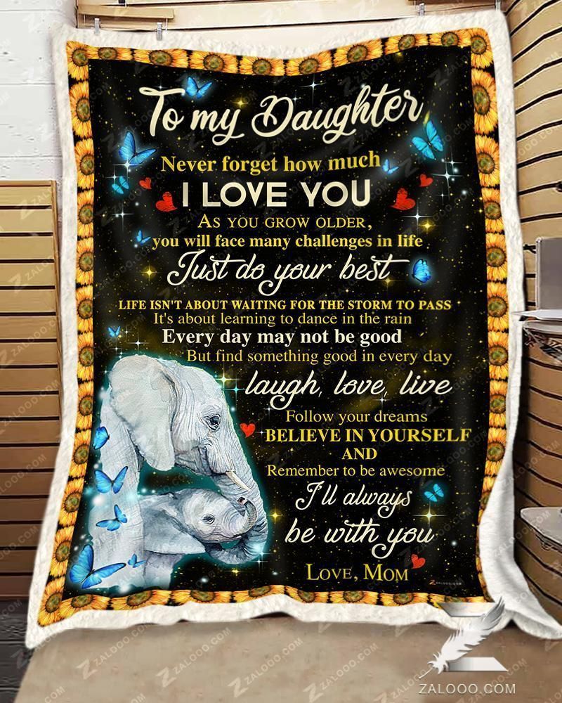 Custom Fleece Blanket – For Daughter From Mom – Elephant – I’ll Always Be With You