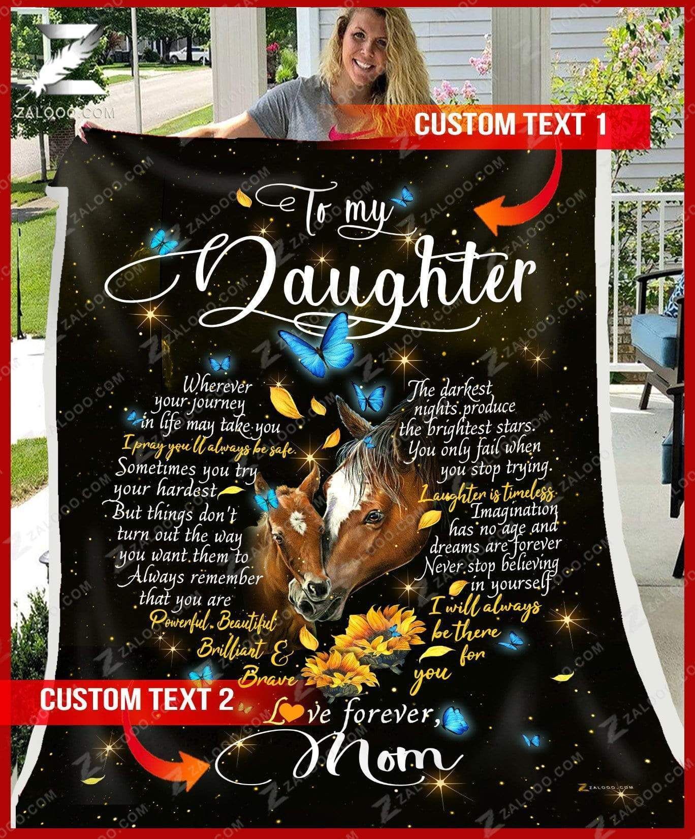 Custom Fleece Blanket – For Daughter From Mom – Horse – I Will Always Be There For You – Heart