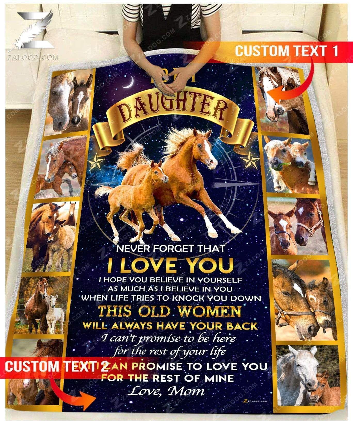 Custom Fleece Blanket – For Daughter From Mom – Horse – I Will Always Have Your Back